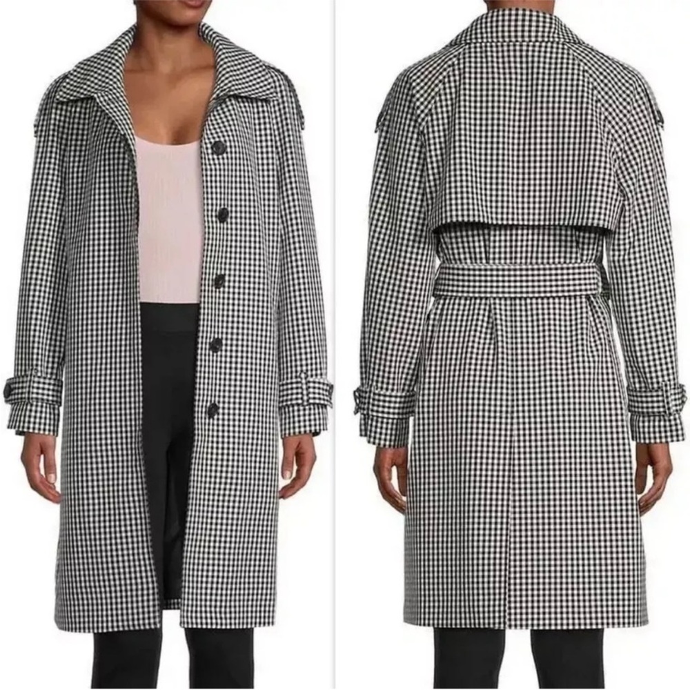 BNWT Elie Tagari Black & White Lagoon Gingham Trench Coat